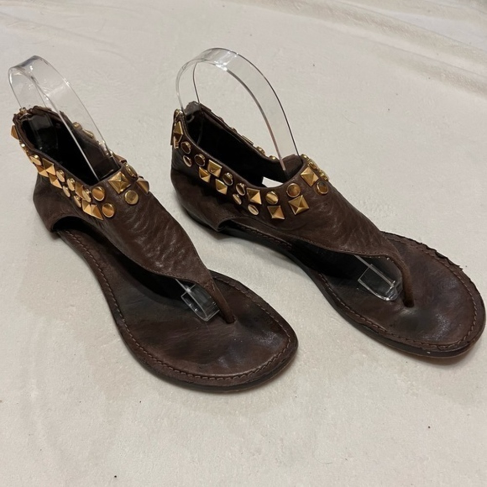 Tory Burch Brown Studded Gladiator Shoes Sandals Thong Flats 7.5
